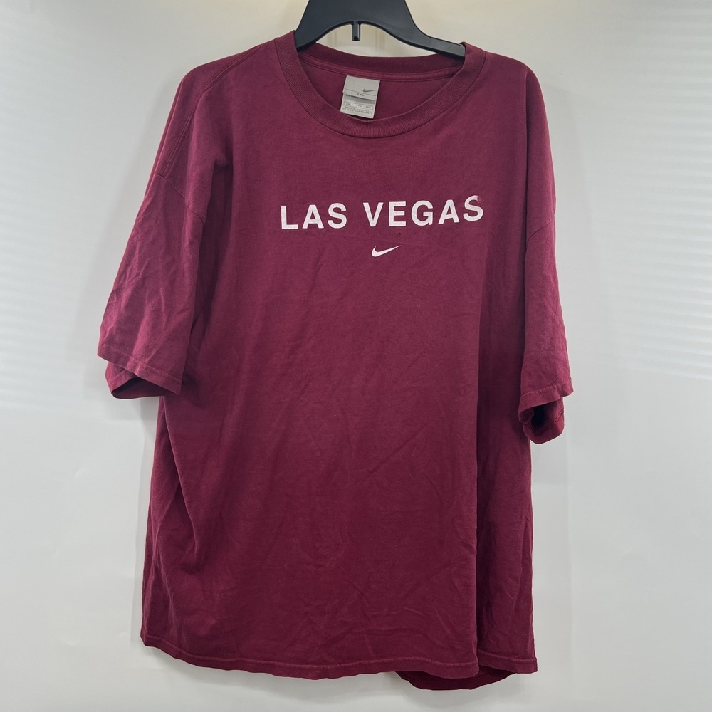 Vintage Las Vegas Nike T Shirt Mens 2XL XXL Y2K 90s Gray Tag Maroon SS *Flaws